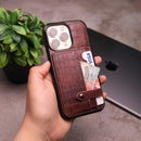 Crocodile Leather Case with Card Slot and Stand - Brown -  كفر جلد مع محفظة للبطاقات والنقود وستاند