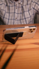 Black Grip with Clear Case and Grip Horizontal, Vertical and Magnetic Stand - كفر حماية مع مسكة وستاند جانبي ورأسي ومغناطيس للسيارة