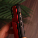Red Leather Case with Back Card Slots - كفر جلد مع محفظة للبطاقات بالخلف