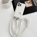 White Case with Card Wallet and Strap Lanyard - كفر جلد مع محفظة للبطاقات وخيط علاقة