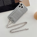 Grey Leather Case with Card Slot and Strap Lanyard - كفر جلد مع محفظة للبطاقات والنقود وخيط سلسة علاقة