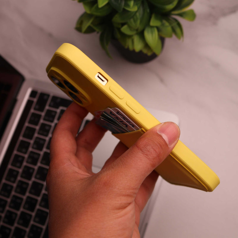 Yellow Soft Silicone Wallet Card Phone Case - كفر مع محفظة للبطاقات بالخلف