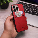 Leather Case with Two Back Card Slot - Red - كفر جلد مع محفظة للبطاقات والنقود