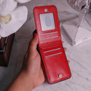 Red Leather Phone Case with Wallet Card - كفر مع محفظة للبطاقات والنقود وستاند جانبي