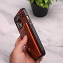 Brown Leather Wallet Case with Card Slot and Lanyard - كفر مع محفظة للبطاقات والكاش وخيط علاقة
