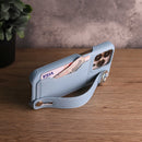 Leather Case with Card Slot and Wrist Strap - Baby Blue - كفر مع محفظة للبطاقات ومسكة شريطة وستاند