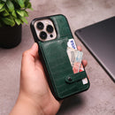 Crocodile Leather Case with Card Slot and Stand - Green -  كفر جلد مع محفظة للبطاقات والنقود وستاند