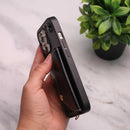 Black Leather Wallet Case with Card Slot and Lanyard - كفر مع محفظة للبطاقات والكاش وخيط علاقة