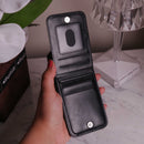 Black Leather Phone Case with Wallet Card - كفر مع محفظة للبطاقات والنقود وستاند جانبي