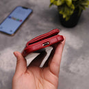 Red Maroon Wallet Case with Zipper - كفر مع محفظة للبطاقات والكاش وجيب للخردة