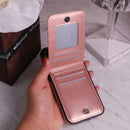 Rose Gold Leather Phone Case with Wallet Card - كفر مع محفظة للبطاقات والنقود وستاند جانبي