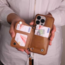 Brown Wallet Case with Lanyard and Zipper - كفر مع محفظة للبطاقات والكاش والخردة وخيط علاقة