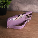 Leather Case with Card Slot and Wrist Strap - Purple - كفر مع محفظة للبطاقات ومسكة شريطة وستاند