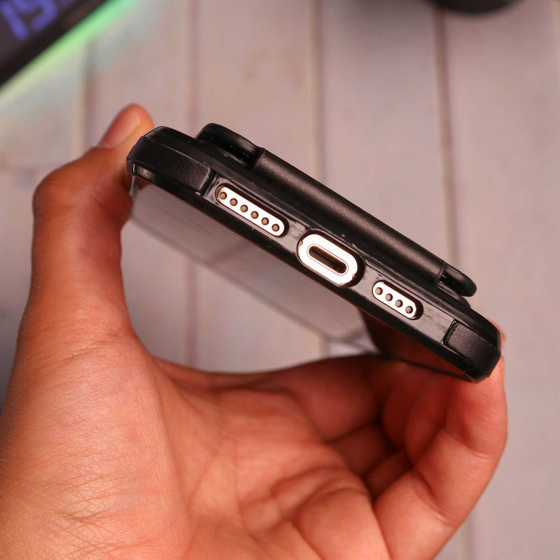 Black Leather Case with Wallet Card Slot - كفر جلد مع محفظة للبطاقات والنقود