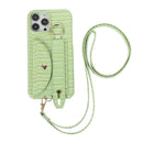 Light Green Crocodile Pattern Wallet Case with Grip - كفر مع ستاند و مسكة شريطة وميدالية ومحفظة للبطاقات