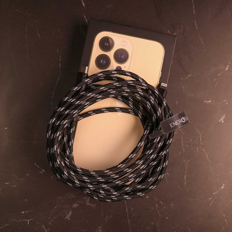 Energea Nyloflex USB-C to Lightning Cable - Black - 3M - سلك شحن ايفون تايب سي - انيرجيا - طول 3 متر - كفالة 5 سنين