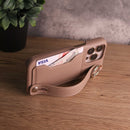 Leather Case with Card Slot and Wrist Strap - Beige - كفر مع محفظة للبطاقات ومسكة شريطة وستاند