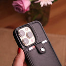 Leather Black Case with Back Card Slot and Strap - كفر جلد مع محفظة للبطاقات مع خيط علاقة