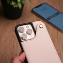 White Wallet Leather Case with Mirror, Card Slot and Lanyard - كفر مع مراية ومكان للبطاقات وخيط علاقة