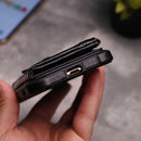 Black Wallet Case with Zipper - كفر مع محفظة للبطاقات والكاش وجيب للخردة