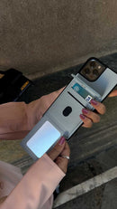 Baby Blue Leather Case with Mirror, Card Wallet and Strap Lanyard - كفر جلد مع محفظة للبطاقات ومرايا وخيط علاقة