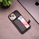 Crocodile Leather Case with Card Slot and Stand - Black -  كفر جلد مع محفظة للبطاقات والنقود وستاند