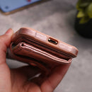 Rose Gold Wallet Case with Zipper - كفر مع محفظة للبطاقات والكاش وجيب للخردة