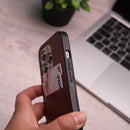 Leather Case with Two Back Card Slot - Brown - كفر جلد مع محفظة للبطاقات والنقود