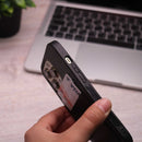 Leather Case with Two Back Card Slot - Black - كفر جلد مع محفظة للبطاقات والنقود