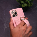 Pink Crocodile Pattern Wallet Case with Grip - كفر مع ستاند و مسكة شريطة وميدالية ومحفظة للبطاقات