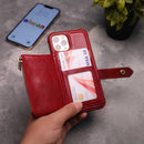 Red Maroon Wallet Case with Zipper - كفر مع محفظة للبطاقات والكاش وجيب للخردة