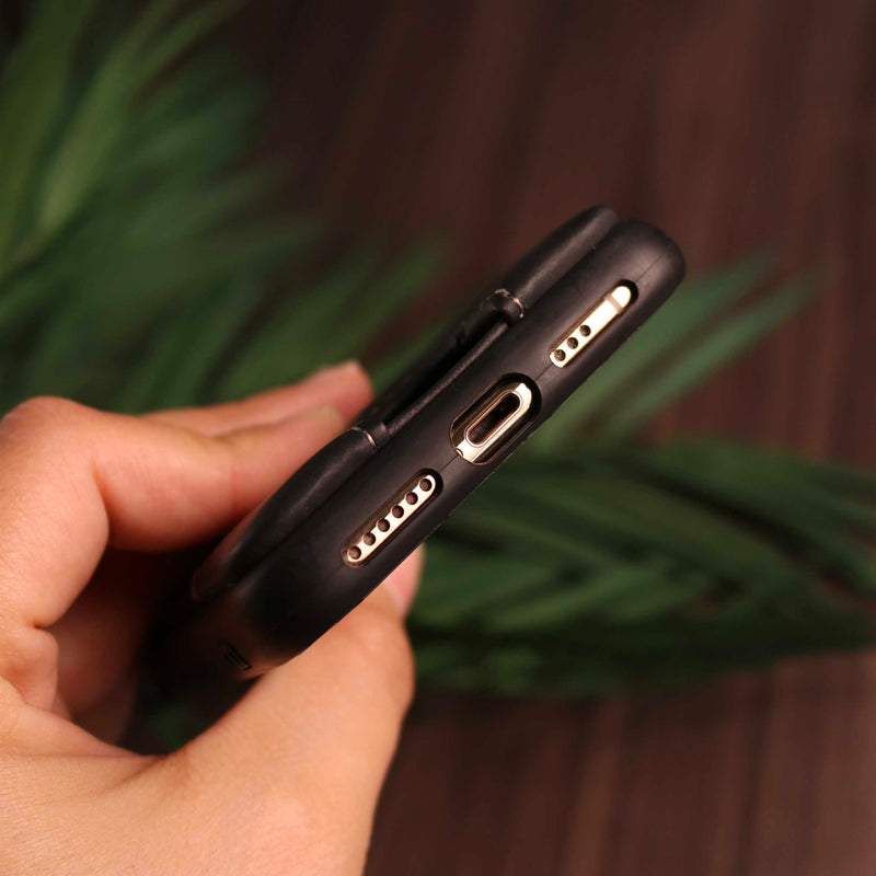 Black Leather Case with Back Card Slots - كفر جلد مع محفظة للبطاقات بالخلف