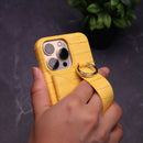 Yellow Crocodile Pattern Wallet Case with Grip - كفر مع ستاند و مسكة شريطة وميدالية ومحفظة للبطاقات