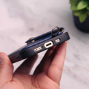 Dark Blue Leather Wallet Case with Card Slot and Lanyard - كفر مع محفظة للبطاقات والكاش وخيط علاقة