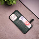 Crocodile Leather Case with Card Slot and Stand - Green -  كفر جلد مع محفظة للبطاقات والنقود وستاند