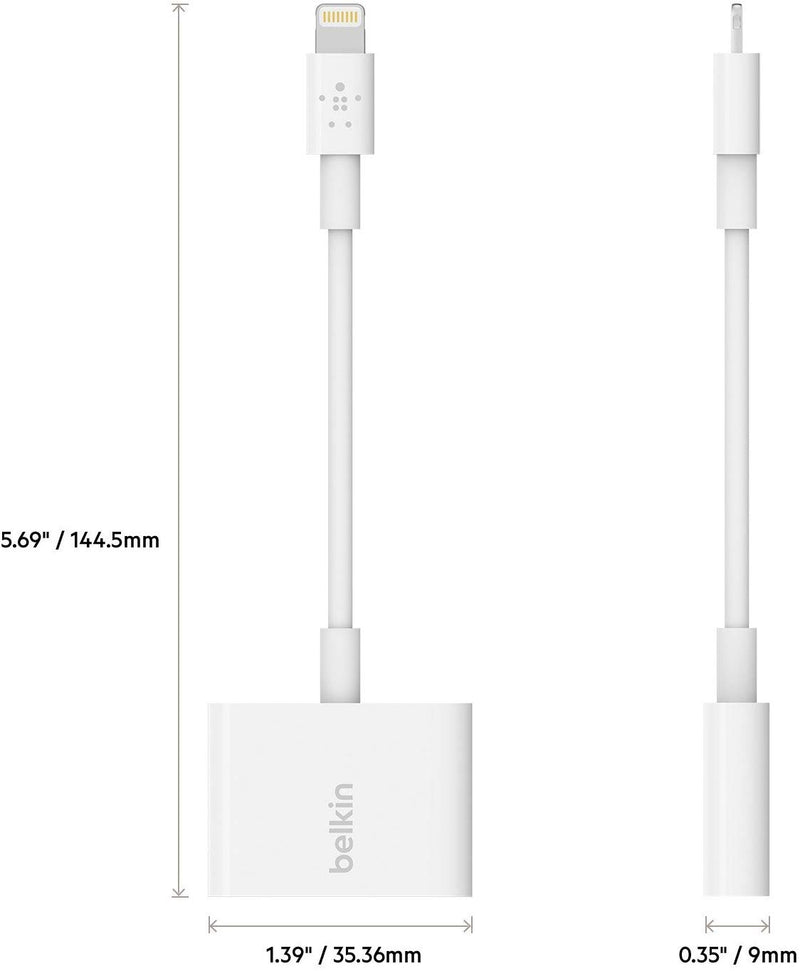 Belkin Lightning Audio + Charge Rockstar - وصلة للشحن والسماعة بنفس الوقت - لجميع اجهزة الايفون - بيلكن - كفالة 12 شهر