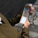 Brown Nude Leather Case with Mirror, Card Wallet and Strap Lanyard - كفر جلد مع محفظة للبطاقات ومرايا وخيط علاقة