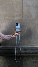 Baby Blue Leather Case with Mirror, Card Wallet and Strap Lanyard - كفر جلد مع محفظة للبطاقات ومرايا وخيط علاقة