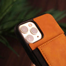 Brown Leather Case with Back Card Slots - كفر جلد مع محفظة للبطاقات بالخلف