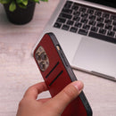 Leather Case with Two Back Card Slot - Red - كفر جلد مع محفظة للبطاقات والنقود