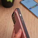 Pink Wallet Leather Case with Mirror, Card Slot and Lanyard - كفر مع مراية ومكان للبطاقات وخيط علاقة