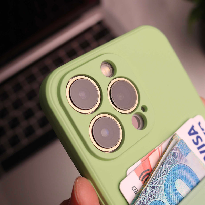 Light Green Soft Silicone Wallet Card Phone Case - كفر مع محفظة للبطاقات بالخلف