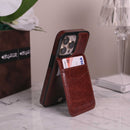 Brown Leather Phone Case with Wallet Card - كفر مع محفظة للبطاقات والنقود وستاند جانبي