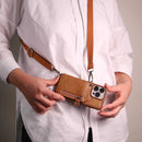 Brown Wallet Case with Lanyard and Zipper - كفر مع محفظة للبطاقات والكاش والخردة وخيط علاقة
