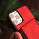 Red Leather Case with Back Card Slots - كفر جلد مع محفظة للبطاقات بالخلف