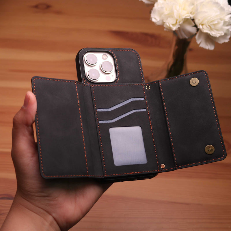 Velvet Case with Wallet Card and Money Slots - Black -  كفر مع محفظة للبطاقات والنقود