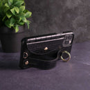 Black Crocodile Pattern Wallet Case with Grip - كفر مع ستاند و مسكة شريطة وميدالية ومحفظة للبطاقات