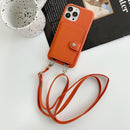Orange Case with Card Wallet and Strap Lanyard - كفر جلد مع محفظة للبطاقات وخيط علاقة