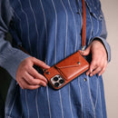 Brown Leather Wallet Case with Card Slot and Lanyard - كفر مع محفظة للبطاقات والكاش وخيط علاقة