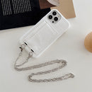 White Leather Case with Card Slot and Strap Lanyard - كفر جلد مع محفظة للبطاقات والنقود وخيط سلسة علاقة